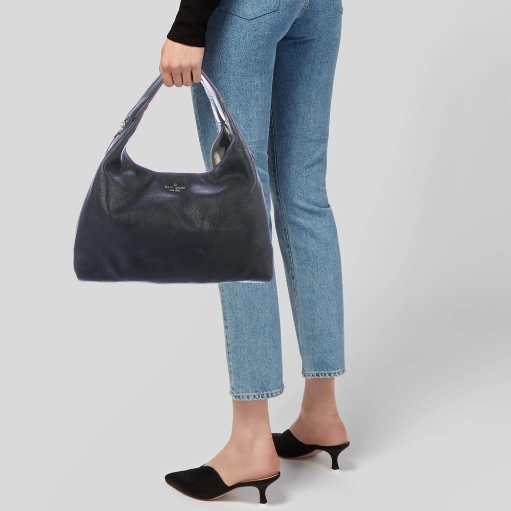 KATE SPADE New York Mansfield slouchy black handbag purse pebbled leather hobo